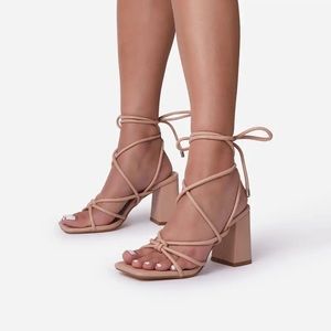 Ballerine Nude Leather Strappy Lace Up Block Heel